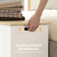 HOMCOM Baú de Arrumação 90 L com Tampa Versátil com Dobradiça de Segurança 80,5x40x46,4 cm Madeira e Branco(m-6)