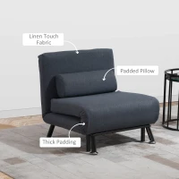 HOMCOM Single Sofa Chair Bed, Linen Fabric 3-in-1 Convertible Sleeper Chair with 5-Position Adjustable Backrest, 75cm Wide Seat, Pillow for Living Room, Bedroom, Black(m-7)