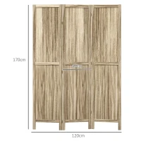 HOMCOM Paravent en bois de paulownia 3 panneaux 120 x 170 cm séparateur de pièce cloison de séparation pliable - naturel(m-3)