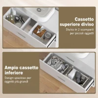 HOMCOM Mobile Sottolavabo Moderno con 2 Cassetti e Divisori per Lavabo Senza Piedistallo, 80x30x60 cm, Bianco(m-7)