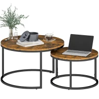 HOMCOM Lot de 2 tables basses gigognes empilable design industriel plateau imitation ciment pieds en métal brun rustique(m-12)