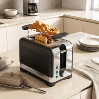 HOMCOM 2-Scheiben-Toaster mit 7 Bräunungsstufen, Aufwärm-/Auftau-/Abbruchfunktionen, Wärmerost, 930 W(m-8)