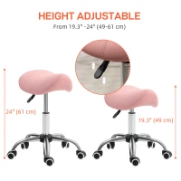 HOMCOM Saddle Stool, Height Adjustable Salon Chair for Massage Spa, Faux Leather, Pink(m-4)