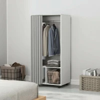 HOMCOM Roupeiro com Rodas, Cortina, Barra de Pendurar e 2 Compartimentos para Quarto 60x40x128 cm Branco(m-7)