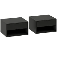 HOMCOM Lot de 2 tables de chevet murales, tables de nuit, tiroir, compartiment ouvert, plateau, 37 x 32 x 21 cm, noir(m-1)