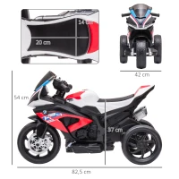 HOMCOM Moto électrique pour enfants 3 roues 6 V 2,5 Km/h musique interface USB  82,5 x 42 x 54 cm rouge(m-3)