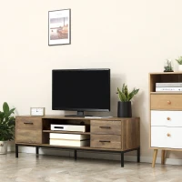 HOMCOM Meuble TV banc TV jusqu'à 50 pouces placard, 2 tiroirs et étagère - 2 passe-câbles - 132 x 39 x 45,5 cm marron noir(m-10)