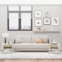HOMCOM Set de 2 Mesitas de Noche Mesa Auxiliar Mesillas de Noche con Cajón y Estante de Almacenamiento para Dormitorio Salón Cama Oficina Estilo Moderno 50x39x51 cm Blanco y Roble(m-10)