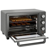 HOMCOM Minibakoven, 21 L Toasteroven met 1 draadrek en 1 bakplaat, 3 kookstanden, 100 °C-230 °C, roestvrij staal, glas, grijs(m-10)