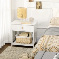 HOMCOM Bedside Table with Drawer and Bottom Shelf, Square Side End Table for Bedroom, Living Room, White(m-2)