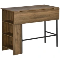 HOMCOM Mesa de Bar Extensible con 3 Estantes de Almacenamiento y Marco de Metal para Cocina Comedor 120x76x91,4cm Marrón(m-11)