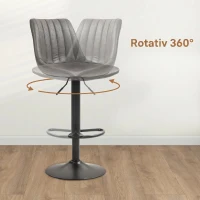 HOMCOM Set 2 Scaune de Bar Industriale, Scaune de Bucătărie cu Spătar, Înălțime Reglabilă, Gri Închis(m-5)