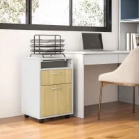 HOMCOM Bloco de Gavetas de Escritório com Armário e Gaveta Móvel Arquivador com Rodas Suporte para Impressora 40x35x60 cm Madeira(m-10)