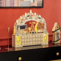 HOMCOM Adventskalender, Weihnachtsdorf, 18 LEDs, 24 Schubladen, wiederverwendbar, 45 x 9 x 42,5 cm(m-10)