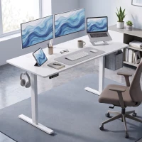 HOMCOM Höhenverstellbarer Schreibtisch mit Memory-Funktion, 2 Kabeldurchlässen und LED-Display, Sitz-Steh-Schreibtisch, Weiß(m-2)