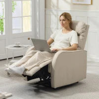 HOMCOM Sillón Relax Reclinable Sofá Relax Tapizado en PU con Reposapiés Retráctil para Dormitorio Salón 65x89x100 cm Crema(m-7)