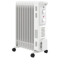HOMCOM 2000W Quiet Oil Filled Radiator, 9 Fin Energy Efficient Portable Electric Heater with 3 Heat Settings, Adjustable Thermostat, Safety Tip Over, Overheat Protection, for Home, White(m-1)
