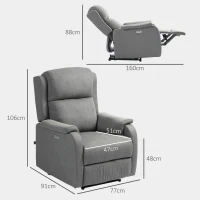 HOMCOM Fotoliu Reclinabil cu Suport pentru Picioare, din Material Textil cu Aspect de In, Lemn și Metal, 77x91x106 cm, Gri Închis(m-3)