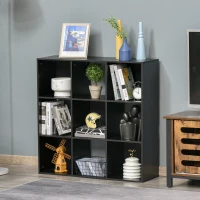 HOMCOM 3-tier 9 Cubes Storage Unit Particle Board Cupboard Bookcase Organiser Home Office Shelves, Black(m-9)