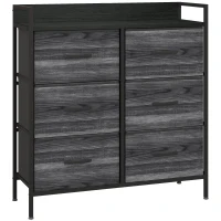 HOMCOM Rustic Chest of Six Fabric Drawers - Black(m-1)