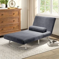 HOMCOM Single Velvet-Feel Sleeper Chair - Charcoal Grey(m-10)