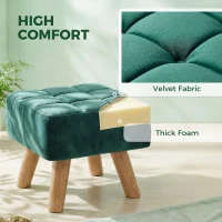 HOMCOM Velvet Square Padded Footstool - Dark Green(m-5)