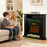 HOMCOM Camino Elettrico 1800W Regolabile con Fiamma 3D, Ripiano, Timer e Telecomando, 105x27x97 cm, Nero(m-10)