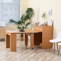 HOMCOM Tavolo Pieghevole da Pranzo max 5 Persone in Truciolato e Acciaio, 84x180x100 cm, color Legno(m-10)