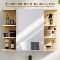 HOMCOM Armario de Baño de Pared con Espejo Puerta Estantes Abiertos 80x20x59 cm Natural(m-5)