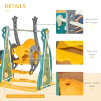 HOMCOM 3-IN-1 Kids Swing and Slide Set with Basketball Hoop Slide Swing Adjustable Seat Height Toddler Playground Activity centre Indoor and Outdoor Play Equipment(m-7)