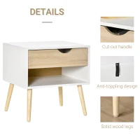 HOMCOM Bedside Table with Drawer and Shelf, Modern Nightstand, End Table for Bedroom, Living Room, White(m-5)