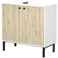 kleankin Mobile Bagno Sotto Lavabo a 2 Ante con Ripiano Interno in Truciolato e Acciaio, 60x30x60 cm, Bianco e Rovere(m-11)