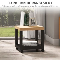 HOMCOM Table d'appoint roulante, table basse moderne avec étagère ouverte, 40 x 40 x 40 cm, bois naturel & noir(m-6)