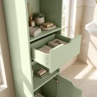 HOMCOM 6-Tier Bookcase, Tall Narrow Bookshelf with Drawer and Door - Green(m-12)