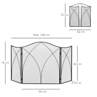 HOMCOM Vonkenbescherming voor haarden, drievoudig opvouwbaar, metalen constructie, coating, 108x2x76 cm, zwart(m-3)