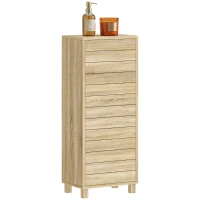 HOMCOM Meuble de Salle de Bain en Bois avec Étagère Réglable et Porte à Lamelles, Ouverture Pression, 34 x 23 x 84 cm, Naturel(m-12)