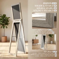 HOMCOM Ganzkörperspiegel, 37 x 157 cm, zum Aufhängen oder Aufstellen, Rechteckiger Spiegel für Wohnzimmer, Schlafzimmer, Grau(m-7)