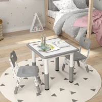 AIYAPLAY Height Adjustable Toddler Table and Chair Set, 3 Pcs Children Activity Table w/ 2 Chairs, for Playroom, Bedroom - Grey(m-8)