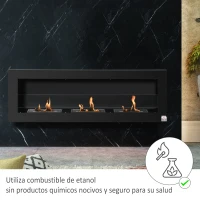 HOMCOM Chimenea de Bioetanol de Pared con Tanque de 1 L Tiempo de Combustión 3H para Interiores 20 m² 120x15x40 cm Negro(m-4)