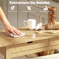 HOMCOM Carrito Auxiliar con Ruedas de Bambú Carro de Servicio con 2 Cajones 2 Estantes de Listones 100x43x75 cm Natural(m-5)