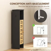 HOMCOM Meuble de salle de bain avec support papier toilette barre amovible 3 Niveaux + Sortie Papier, 78H cm, Bambou noir(m-6)