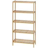 HOMCOM Étagère de rangement en bambou à 5 niveaux, bibliothèque pour salon, chambre et bureau, 60 x 26 x 130 cm, bois naturel(m-12)