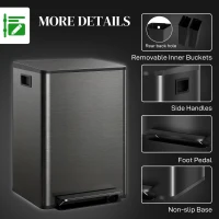 HOMCOM 60L Dual Compartment Stainless Steel Bin, with Deodoriser Holders - Black(m-7)