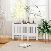 HOMCOM Radiatorbekleding, lamellenontwerp, verstelbare lengte 125-201 cm, MDF, wit(m-8)