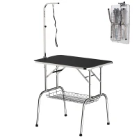 PawHut Trimmtisch für Hunde Hundepflegetisch klappbar, Haustierpflegetisch mit höhenverstellbarem Galgen, Schlingen, Netzkorb, Schertisch bis 150 kg, 90 x 60 x 75 cm, Schwarz(m-1)