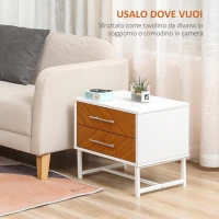 HOMCOM Set da 2 Comodini Moderni con 2 Cassetti in Metallo e Legno, 40x39x48cm, Marrone e Bianco(m-4)