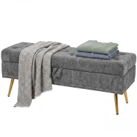 HOMCOM Storage Ottoman, Chenille Upholstered Ottoman Storage Box with Padded Seat, Metal Legs, 114 x 41 x 45 cm, Grey(m-15)