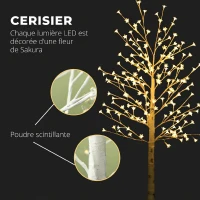 HOMCOM Arbre Lumineux LED 180 cm 180 LEDs Blanc Chaud, Arbre Artificiel de Cerisier en Fleurs, IP44, Intérieur Extérieur, Blanc(m-5)