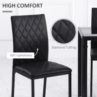 HOMCOM 5 Piece Dining Set, Kitchen Table with Glass Top, Faux Leather Chairs, Black(m-7)