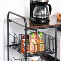 HOMCOM kichen Cart Storage Trolley Dining Serving Cart w/ Shelves Baskets Handles Wheels Home Living Room Kitchen Brown Black(m-8)